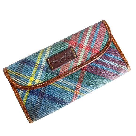 Dooney & Bourke Wallet with Organizer Plaid Canvas Leather Trim Vintage - Picture 1 of 8